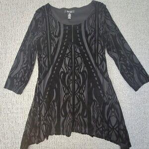 Velvet Burnout Asymmetrical V Neck Blouse Whimsigoth Fairy Gothic Womens PM